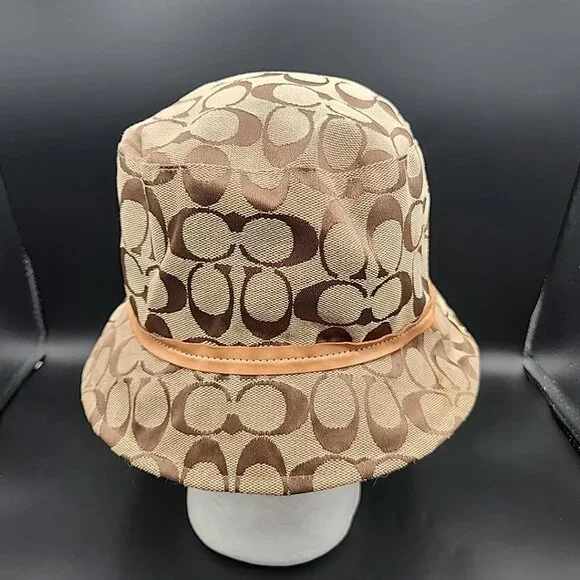 Vintage Y2K Coach Signature Monogram Bucket Hat Beige Tan Size M/L Small Marks - Picture 4 of 8